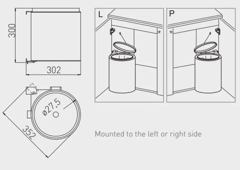 Garbi Round R-40-1 wbudowany kosz na śmieci 11 litrów, do umieszczenia po lewej lub prawej stronie 1208957471