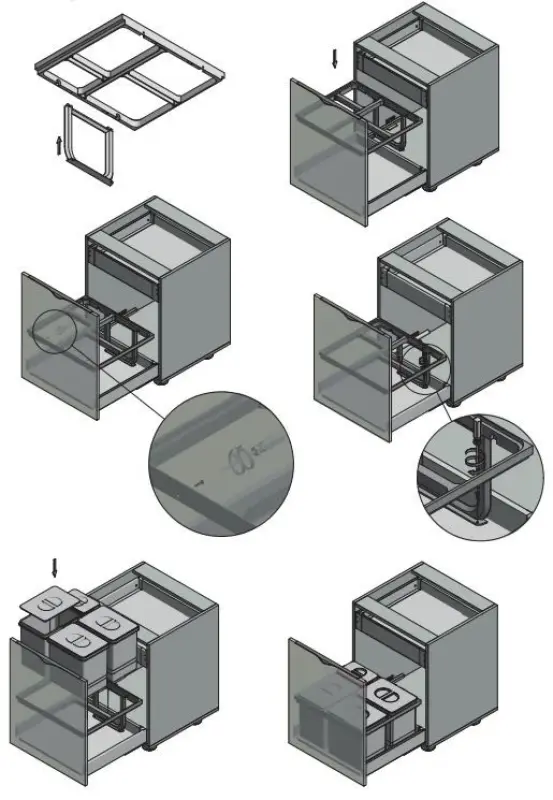 Garbi Basket B-60-4-H system sortowania odpadów do szuflady 60 cm, w zestawie uchwyt i 4 pojemniki na odpady 1208957472