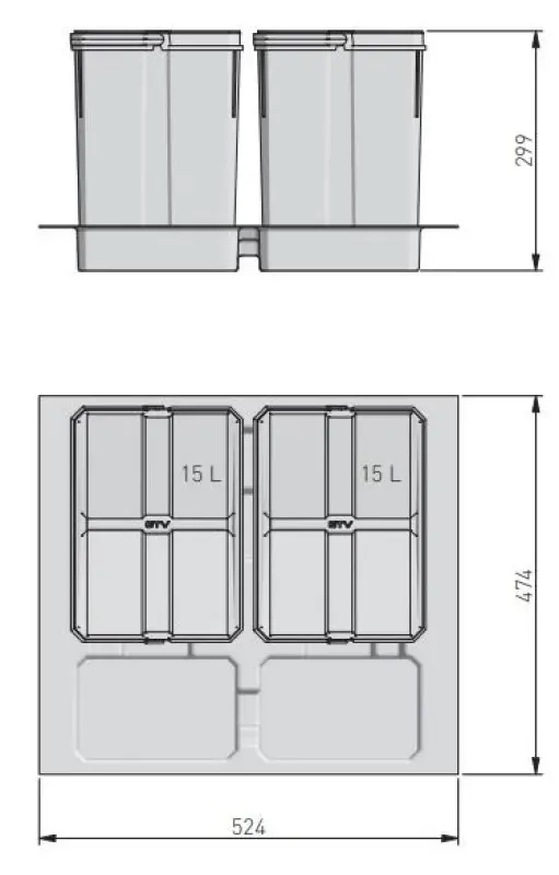 Garbi Basket B-60-2 system sortowania odpadów do szuflady 60 cm, w zestawie uchwyt i 2 kosze na śmieci 1208957474
