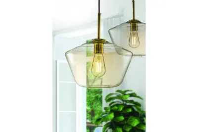 Dekoracyjna lampa wisząca Lime, nowoczesna, bursztynowa, o wysokości 339 mm, model 7924.