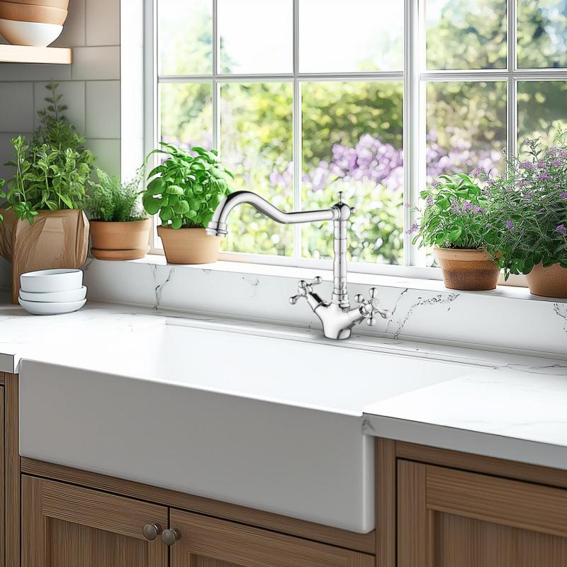 AquaTrimo Windsor klasyczna kuchnia nostalgiczna bateria kuchenna z wylewką kątową chrom 21WS7531CM