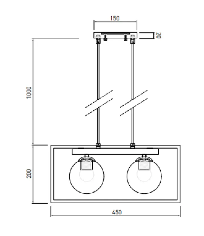 Dekoracyjna lampa wisząca Avelin ze złotą, prostokątną ramą, szerokość 45 cm, model 2232