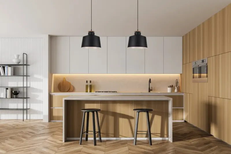 Dekor Margus matowa czarna metalowa lampa wisząca z drewnianym akcentem 2911