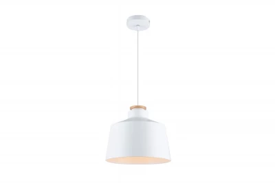 Decor Margus matowa biała metalowa lampa wisząca z drewnianym dodatkiem 3086