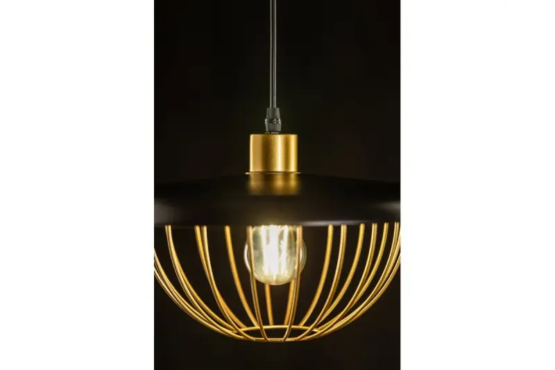 Decor Tulip nowoczesna lampa wisząca z czarną metalową ramą i złotą klatką z drutu 3444