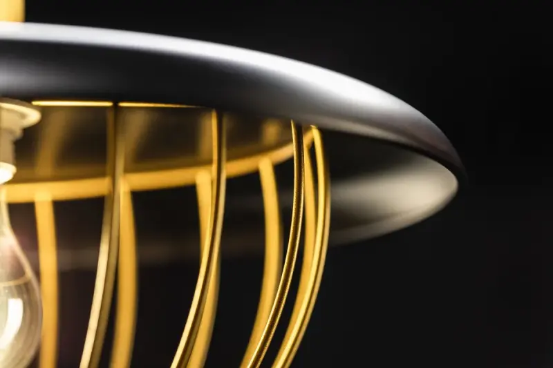 Decor Tulip nowoczesna lampa wisząca z czarną metalową ramą i złotą klatką z drutu 3444