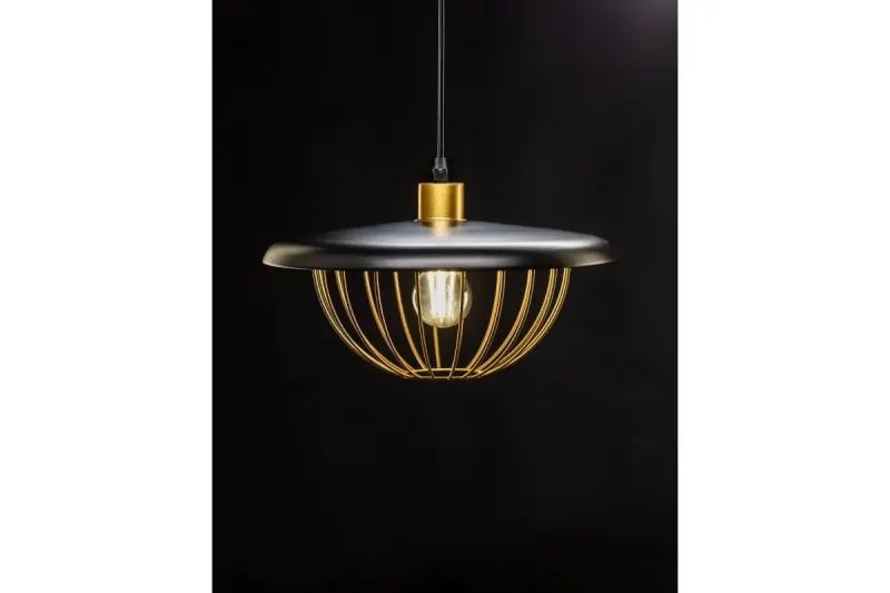 Decor Tulip nowoczesna lampa wisząca z czarną metalową ramą i złotą klatką z drutu 3444