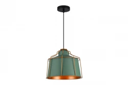 Dekoracyjna zielona lampa wisząca Goa z ozdobną złotą ramą 3499