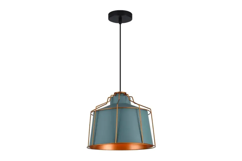 Dekor Goa niebieska lampa wisząca z ozdobną złotą ramą 3574