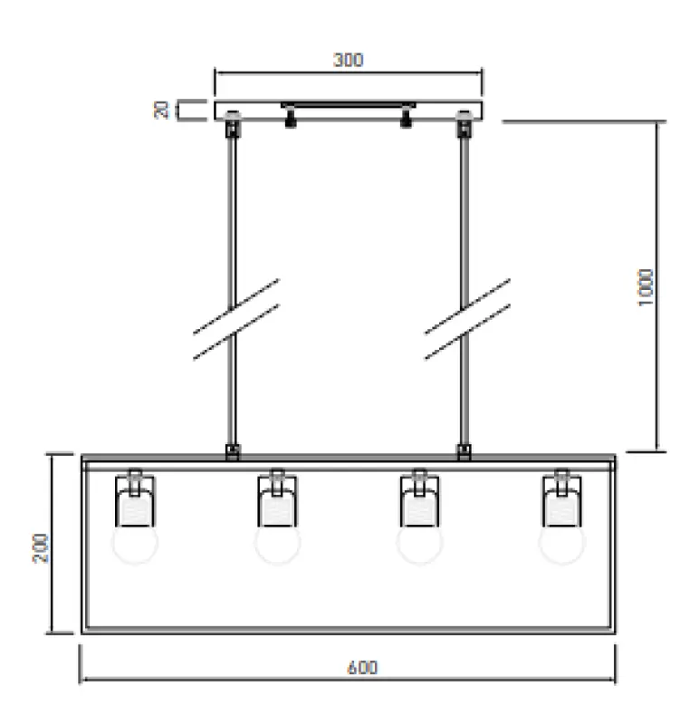 Decor Diu czarna geometryczna lampa wisząca z 4 źródłami światła szerokość 60 cm 3635