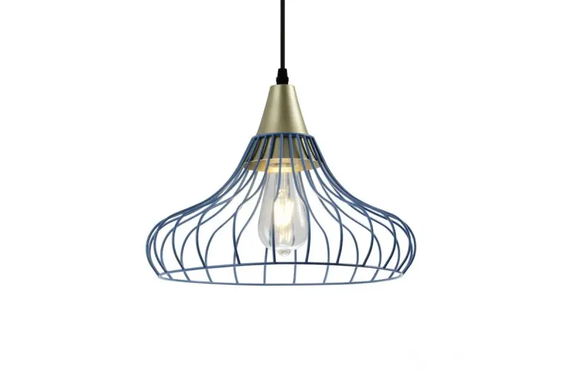 Dekoracyjna niebieska stożkowa vintage lampa wisząca z drutu Lotte 2660