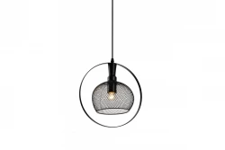Dekoracyjna lampa wisząca Xalis z czarnym kloszem z drutu i metalową krawędzią, średnica 19,5 cm 7214