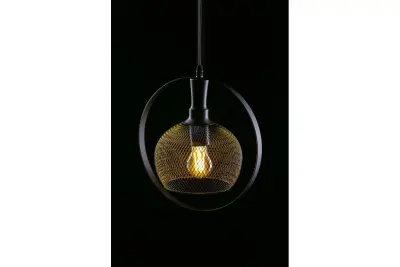 Dekoracyjna lampa wisząca Xalis z czarnym kloszem z drutu i metalową krawędzią, średnica 19,5 cm 7214
