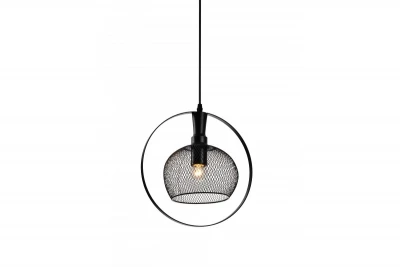 Dekoracyjna lampa wisząca Xalis z czarnym kloszem z drutu i metalową krawędzią, średnica 19,5 cm 7214