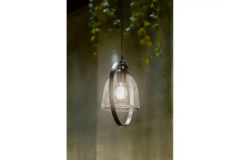 Lampa wisząca Decor Xalis z czarnym kloszem drucianym i metalową ramką, średnica 18,5 cm, 7320
