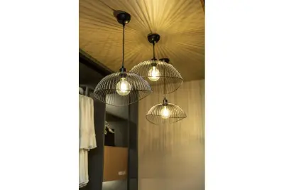 Deco Reto vintage czarna druciana lampa wisząca, średnica 40 cm, 4137