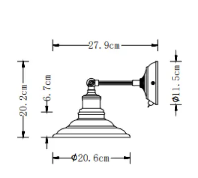 Decor Loret regulowana czarna lampa ścienna z przełącznikiem o średnicy 20 cm 7901