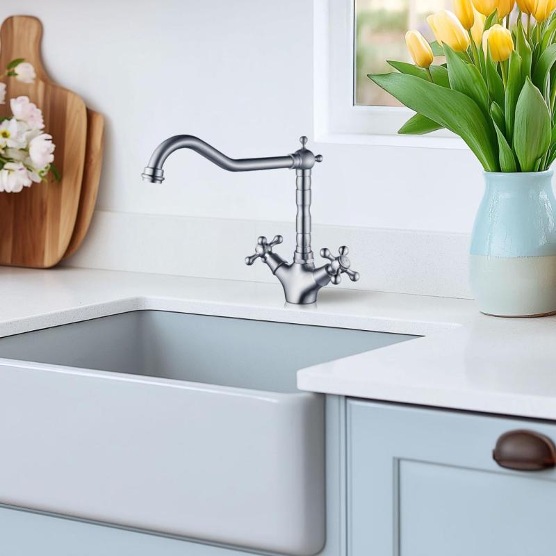 AquaTrimo Windsor klasyczna bateria kuchenna nostalgiczna z wylewką kątową RVS 21WS7531NM