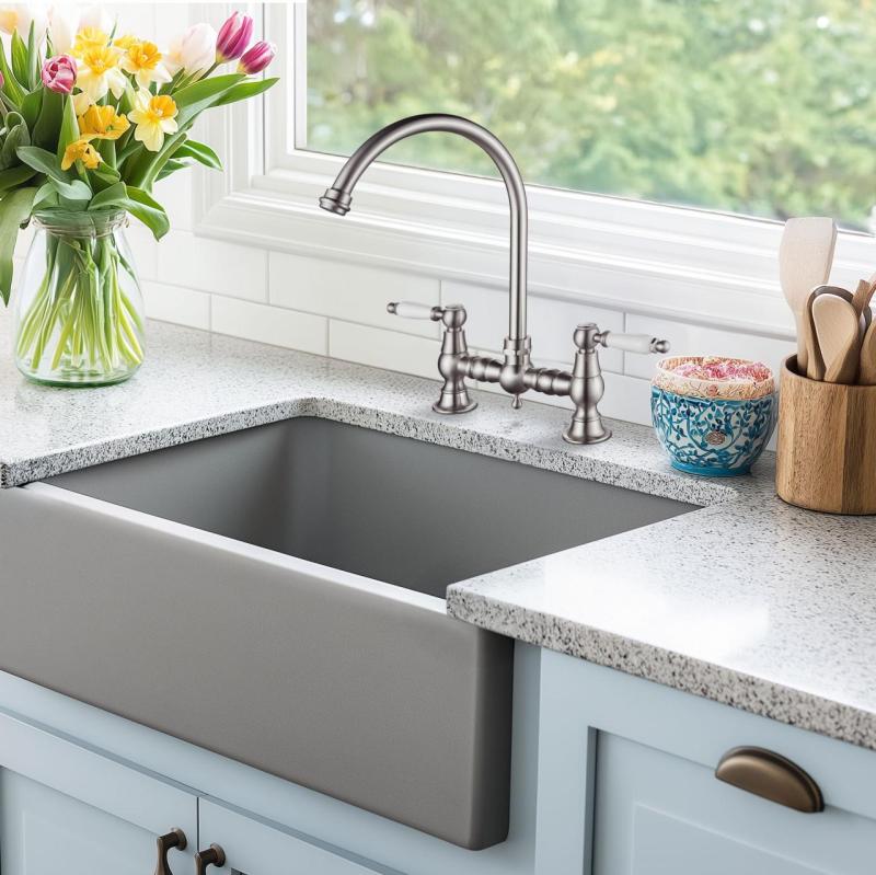 AquaTrimo Country 2-otworowa klasyczna bateria kuchenna w stylu retro, z okrągłą wylewką, chrom 21CT7655CM