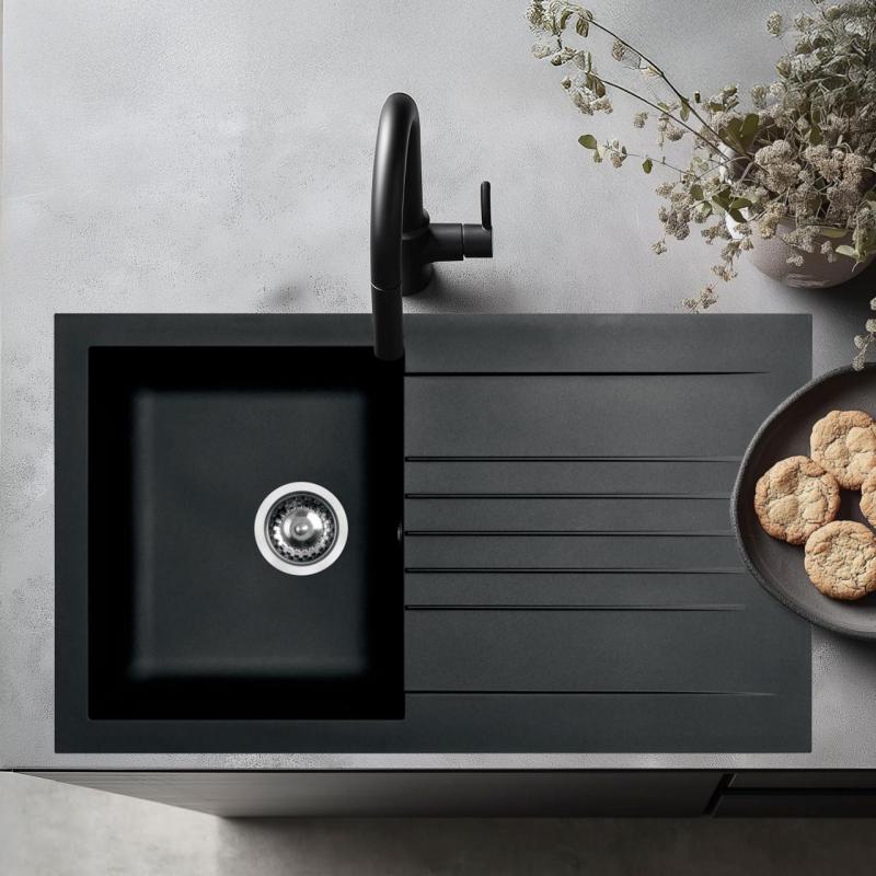 Ausmann Fiber zlewozmywak czarny odwracalny z ociekaczem, montaż na blat 86x50 cm 1208957665