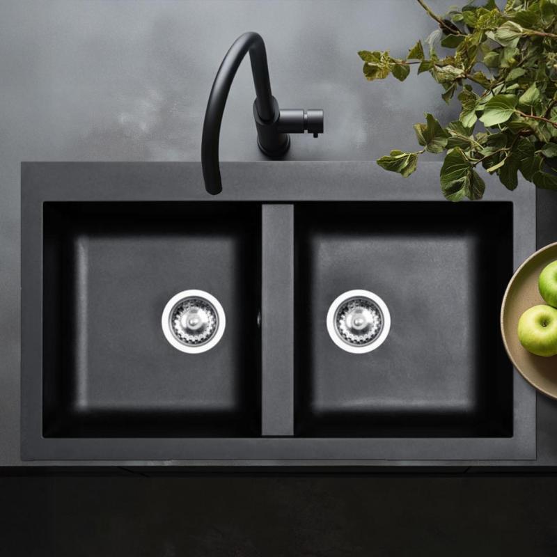 Ausmann Fibre podwójny zlew czarny z tworzywa sztucznego montaż na powierzchni 86x50cm 1208957669