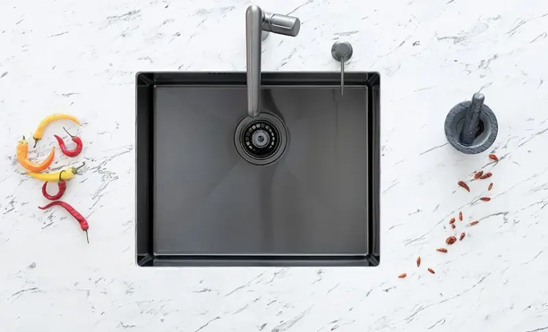 Aquadesign Zlewozmywaki gun metal ze stali nierdzewnej w kolorze antracyt PVD 50x40 montaż podblatowy, na równi z blatem i nablatowy 1208957702
