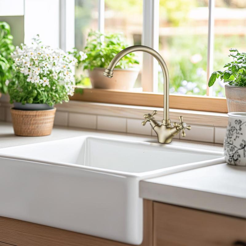 AquaTrimo Windsor klasyczna kuchnia nostalgiczna bateria kuchenna z okrągłą wylewką brązowa 21WS7652BN