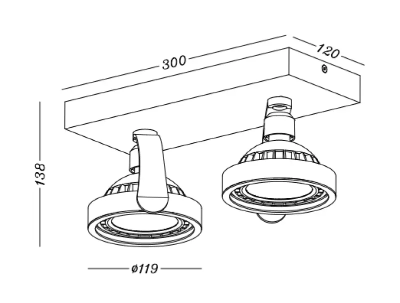 Decoreer Wally plafondlamp of wandlamp wit met verstelbare kop, 2 lichtbronnen, model 4373