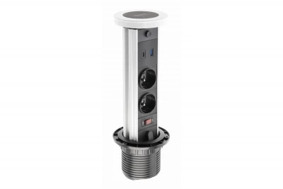Indux Lift zanurzalna biała wtyczka kuchenna w blacie z oświetleniem, 2 x USB i bezprzewodowym ładowaniem 1208957837