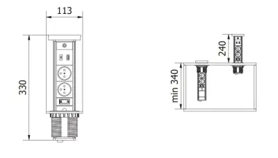 Indux Lift chowane gniazdo kuchenne z uziemieniem w blacie roboczym, białe, z oświetleniem, 2 x USB i ładowaniem bezprzewodowym 1208957838