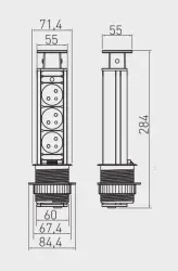 Indux Up & Down kleine verzinkbare randaarde zilver keuken stopcontact in werkblad met 3 stopcontacten 1208957839