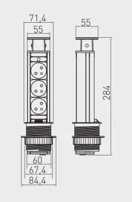 Indux Up & Down kleine verzinkbare randaarde zilver keuken stopcontact in werkblad met 3 stopcontacten 1208957839