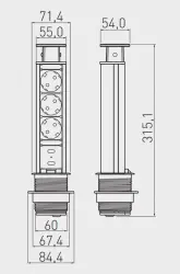 Indux Up & Down small wysuwane gniazdo z uziemieniem w kolorze srebrnym do blatu kuchennego, z 3 gniazdami i 2 x USB 1208957840