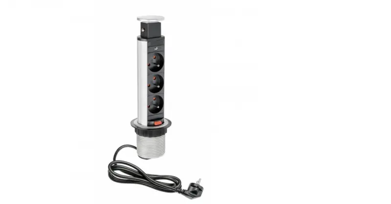 Indux Up & Down mały zanurzalny srebrny gniazdo kuchenne w blacie z 3 gniazdami 1208957841