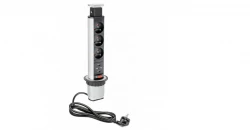 Indux Up & Down mały zatapialny srebrny gniazdo kuchenne w blacie z 3 gniazdami i 2 x USB 1208957842