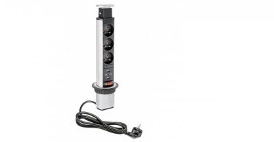 Indux Up & Down mały zatapialny srebrny gniazdo kuchenne w blacie z 3 gniazdami i 2 x USB 1208957842