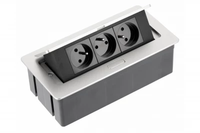 Indux Flip Medium gniazdko kuchenne z uziemieniem w blacie lub górnej szafce, aluminium z 3 gniazdami 1208957846
