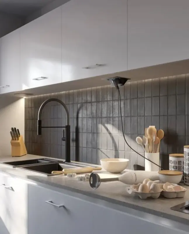 Indux Flip Medium gniazdko kuchenne z uziemieniem w blacie lub górnej szafce, aluminium z 3 gniazdami 1208957846