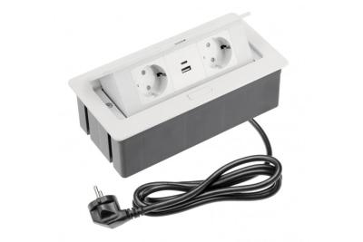 Indux Flip Medium gniazdko kuchenne z uziemieniem w blacie lub szafce górnej, białe, z 2 gniazdkami i ładowarkami USB A+C 1208957847