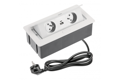 Indux Flip Medium gniazdo kuchenne z uziemieniem w blacie lub górnej szafce, białe z 2 gniazdami i 2 ładowarkami USB 1208957849
