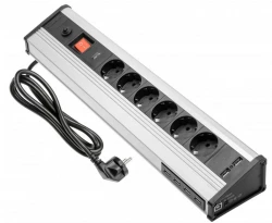 Indux Corner narożna i wolnostojąca listwa zasilająca aluminiowa z 6 gniazdami z uziemieniem i 6 portami USB 1208957851