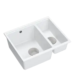 Quadri Newport II biały, 1,5 komory z granitu, zlewozmywak montowany na blacie i pod blatem 555x460mm z korkiem ze stali nierdzewnej 1208957860