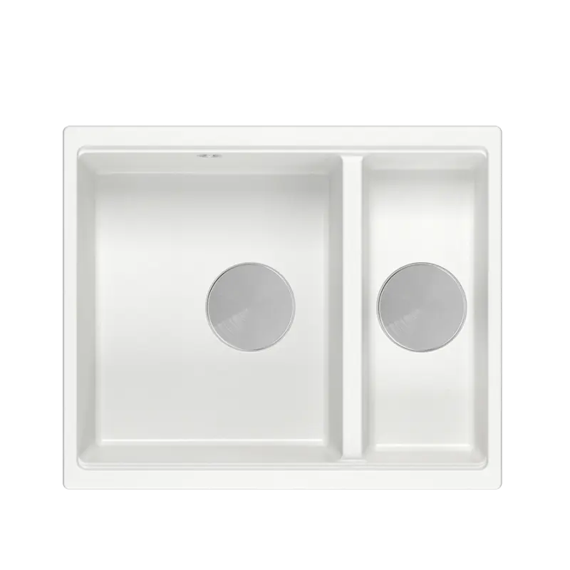 Quadri Newport II biały, 1,5 komory z granitu, zlewozmywak montowany na blacie i pod blatem 555x460mm z korkiem ze stali nierdzewnej 1208957860