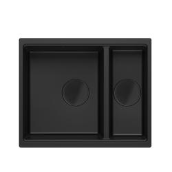 Quadri Newport II czarny, 1,5 komorowy zlew granitowy do montażu na równi z blatem oraz podwieszany, 555x460mm, z korkiem ze stali nierdzewnej 1208957861.
