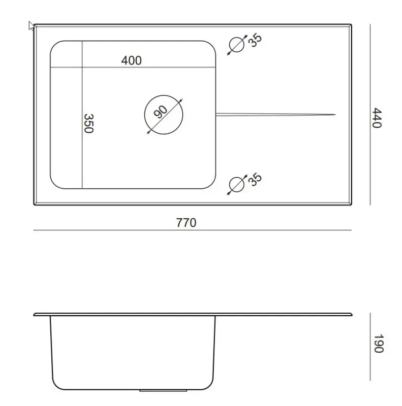 Quadri Glazz nadblatowy zlewozmywak ze stali nierdzewnej z czarnym szklanym ociekaczem, odwracalny 77x44 1208957862