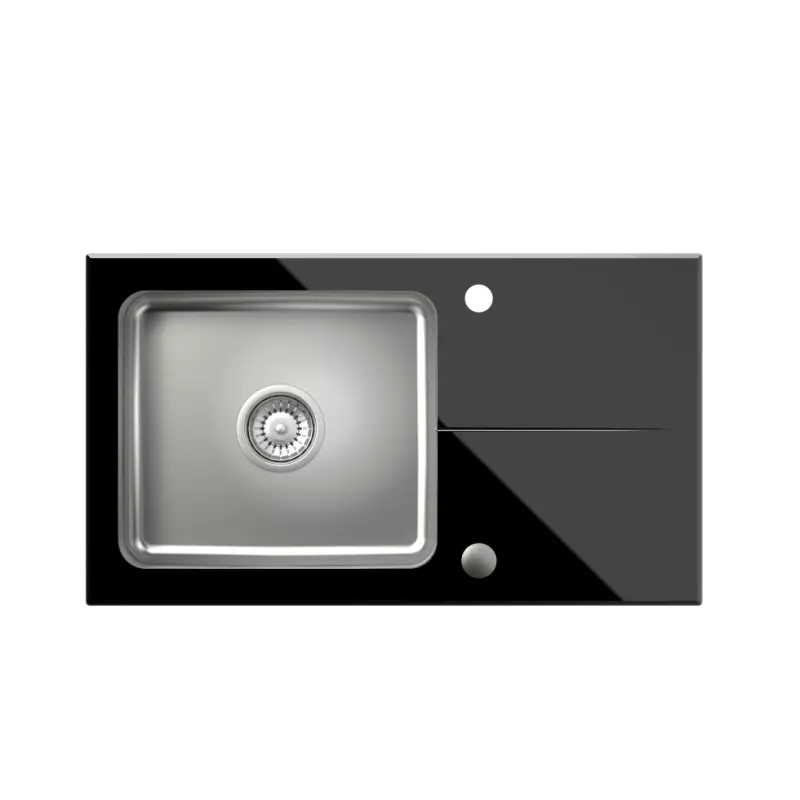 Quadri Glazz nadblatowy zlewozmywak ze stali nierdzewnej z czarnym szklanym ociekaczem, odwracalny 77x44 1208957862