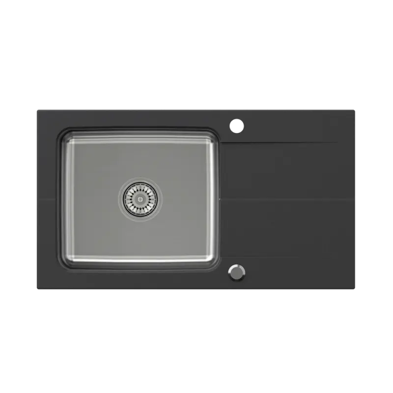 Quadri Fusion montowany zlew ze stali nierdzewnej z ociekaczem z onyksowego granitu 78x44 odwracalny 1208957871