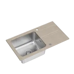 Quadri Fusion zlew nablatowy ze stali nierdzewnej z ociekaczem granitowym w kolorze beżowym, 78x43, odwracalny 1208957881