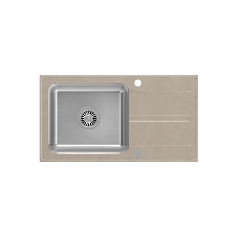 Quadri Fusion zlew nablatowy ze stali nierdzewnej z ociekaczem granitowym w kolorze beżowym, 78x43, odwracalny 1208957881