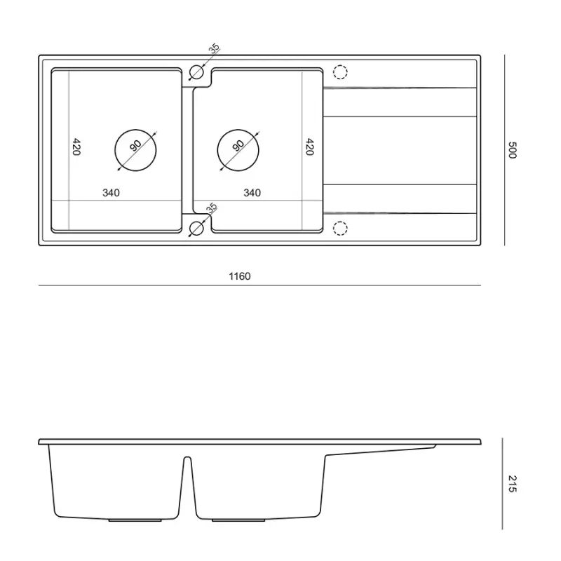 Quadri Luton zlewozmywak podwójny granitowy biały z ociekaczem 116x50 cm z korkiem ze stali nierdzewnej 1208957882